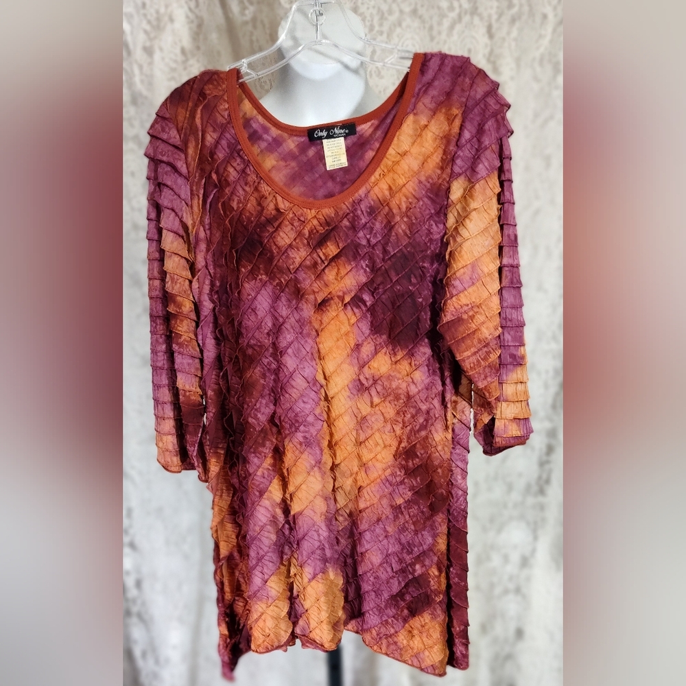Only Nine Orange and Purple Pleated ruffled Tunic with Relaxed Fit